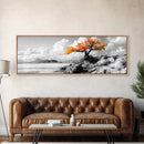 Autumn Tree, Coastal Cliff, Ocean Horizon, Framed Canvas Print, Autumn decor, rustic wall art, minimalist nature, neutral tones