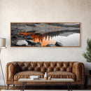 Orange Reflection Lake, Rocky Shoreline, Autumn Forest View, Canvas Print, Nature Photography, Rustic Wall Art, Cabin Living Room Decor