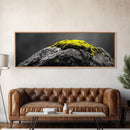 Yellow Moss, Stone Detail, Minimal Nature, Framed Canvas Print, modern zen wall art, earthy bathroom decor, botanical accent