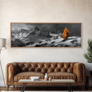 Lone Golden Tree, Snowy Mountains, Dramatic Sky, Canvas Print, Winter Wall Art, Moody Landscape, Minimalist Home Decor
