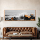 Orange Splash Rocks, Coastal Waves, Sea Spray Art, Canvas Print, Modern Beach Decor, Nature Wall Art, Bold Ocean Landscape