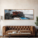 Coastal Villa, Ocean View, Infinity Pool, Sunset Escape, Framed Canvas Print, Beach House Decor, Mediterranean Art, Living Room Wall Art