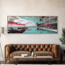 Poolside Escape, Beach Umbrellas, Luxury Retreat, Modern Resort, Framed Canvas Print, Vacation Vibes, Coastal Living, Bedroom Wall Art