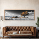 Prairie Cabin, Golden Tree, Rural Landscape, Open Sky, Framed Canvas Print, Country Decor, Farmhouse Wall Art, Rustic Bedroom Style