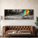 Camping Chair, Forest Trail, Boho Vibes, Outdoor Escape, Framed Canvas Print, Playful Wall Art, Kids Room Decor, Nature Adventure Style