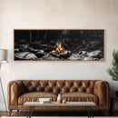 Stone Circle, Night Fire, Forest Blaze, Cozy Gathering, Canvas Print, Wilderness Wall Art, Fall Camping Decor, Rustic Cabin Style