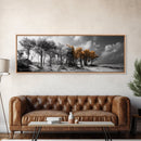 Autumn Forest Trees, Windswept Pine Grove, Beachside View, Framed Canvas Print, Fall Wall Art, Entryway Decor, Minimalist Style