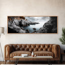 Hidden Rocky Cove, Tranquil Ocean View, Majestic Seascape, Framed Canvas Print, Nature Inspired Wall Art, Bedroom Coastal Decor