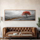 Red Tree, Hilltop Vista, Fall Landscape, Vibrant Nature, Framed Canvas Print, Autumn Wall Art, Living Room Nature Photography