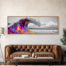 Rainbow Wave Curl, Surf Art Explosion, Vibrant Ocean Energy, Framed Canvas Print, Beach House Decor, Colorful Coastal Wall Art
