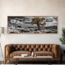 Twisted Desert Tree, Rocky Canyon Art, Dramatic Sky Nature Scene, Framed Canvas Print, Rustic Wall Decor, Moody Western Home Aesthetic