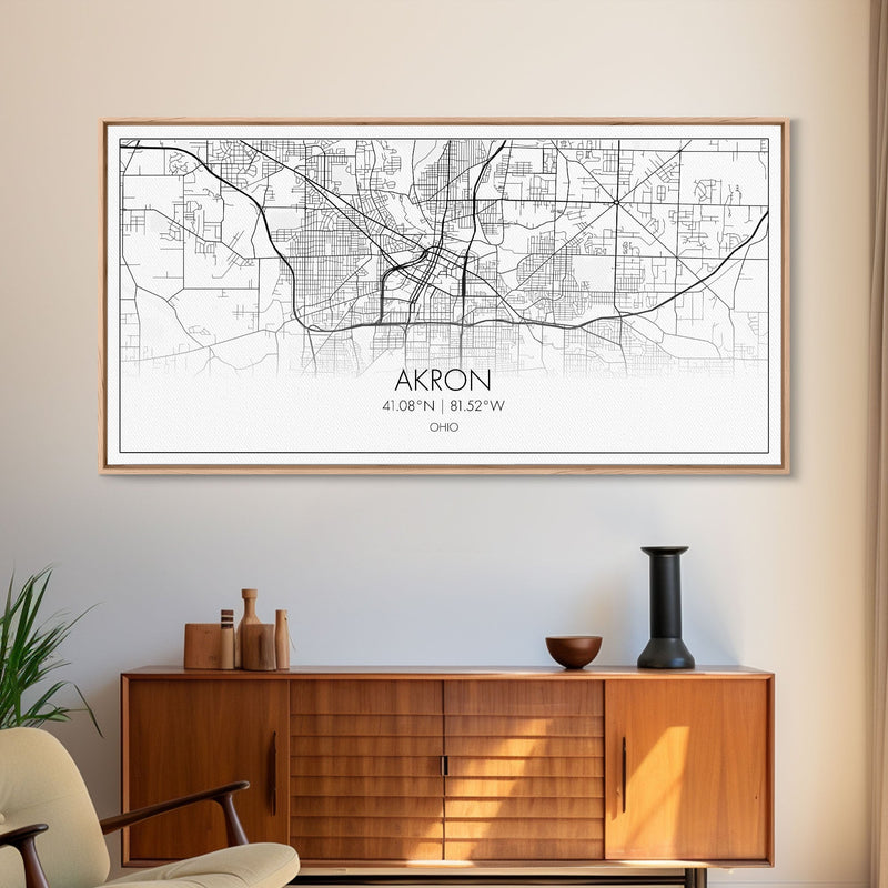 Akron Street Map, Ohio Map, Map Print, Modern Art, Wall Art, Canvas Print, Wall Hanging, Office Wall DÃ©cor, Couples Gift, City Map Canvas