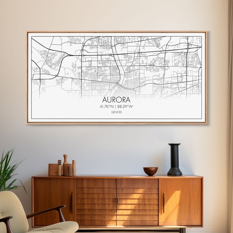 Aurora Street Map, Illinois Map, Map Print, Modern Art, Wall Art, Canvas Print, Room DÃ©cor For Teens, Cool Wall Art, Fun Gift, Classroom Art