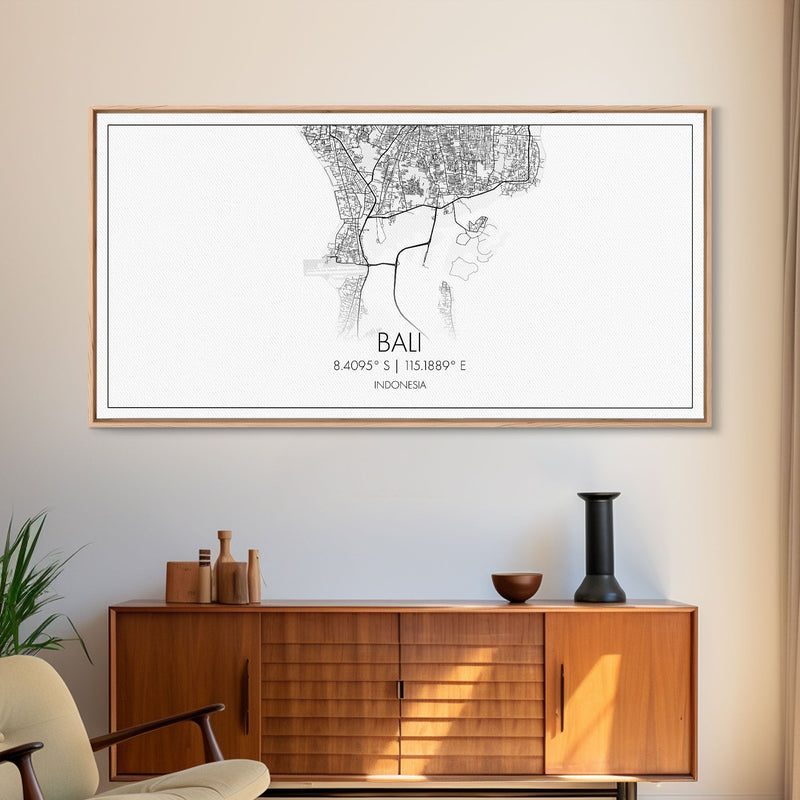 Bali Street Map, Indonesia Map, Map Print, Modern Art, Wall Art, Canvas Print, Asian Wall Art, Over Bed Wall Art, Gift For Friend, Prints