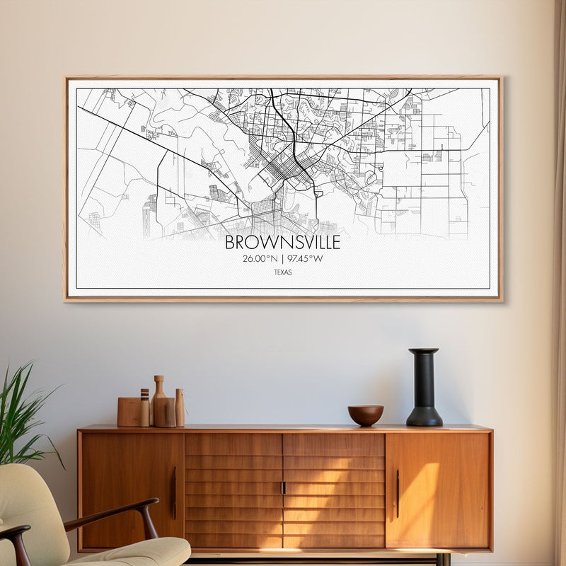 Brownsville Street Map, Texas Map, Map Print, Modern Art, Wall Art, Canvas Art, Realtor Closing Gift, Wall DÃ©cor Over The Bed, Couples Gift