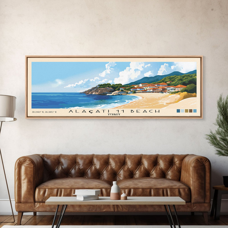 AlaÃ§atÄ± 11 Beach, Turkey Panoramic Beach Print, Vacation Gift, Turkey Wall Art, Beach Painting, Beach Decor, Beach Painting