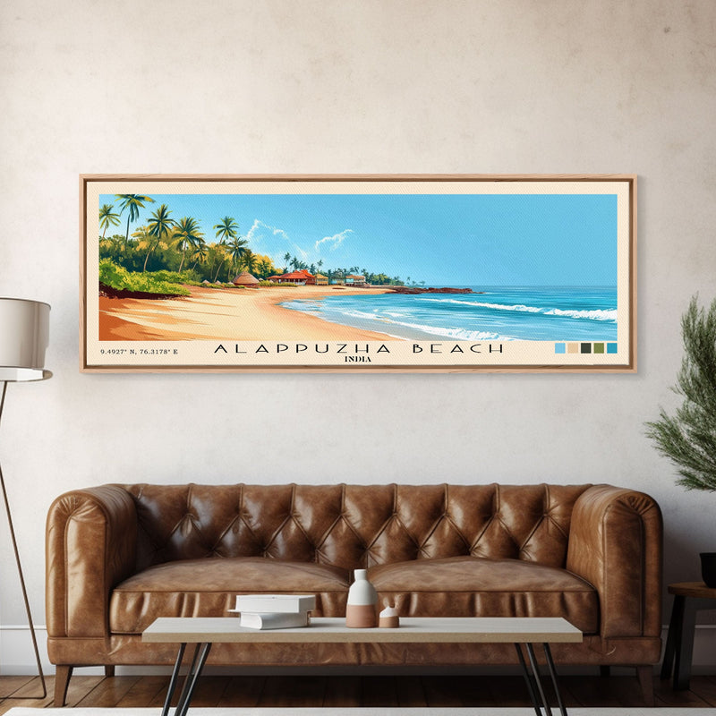 Alappuzha Beach, India Panoramic Print, Vacation Gift, India Wall Art, Beach Painting, Beach Decor, Large Wall Art, Wood Frame Art