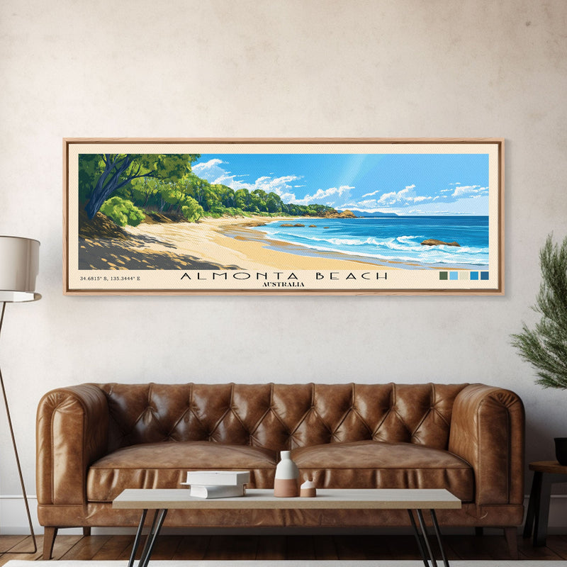 Almonta Beach, Australia Panoramic Beach Print, Vacation Gift, Australia Wall Art, Framed Canvas Print, Framed Beach Painting