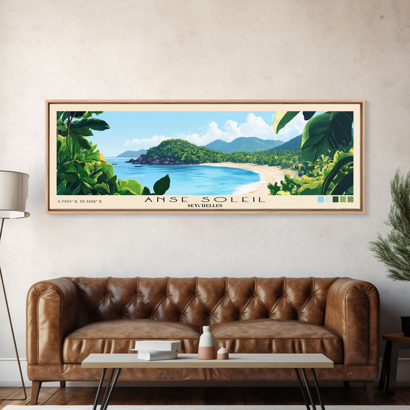 Anse Soleil, Seychelles Panoramic Beach Print, Vacation Gift, Seychelles Wall Art, Framed Canvas Print, Framed Beach Painting