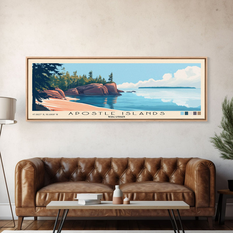 Apostle Islands, Wisconsin Panoramic Beach Print, Vacation Gift, Wisconsin Wall Art, Beach Painting, Beach Decor, Beach Painting