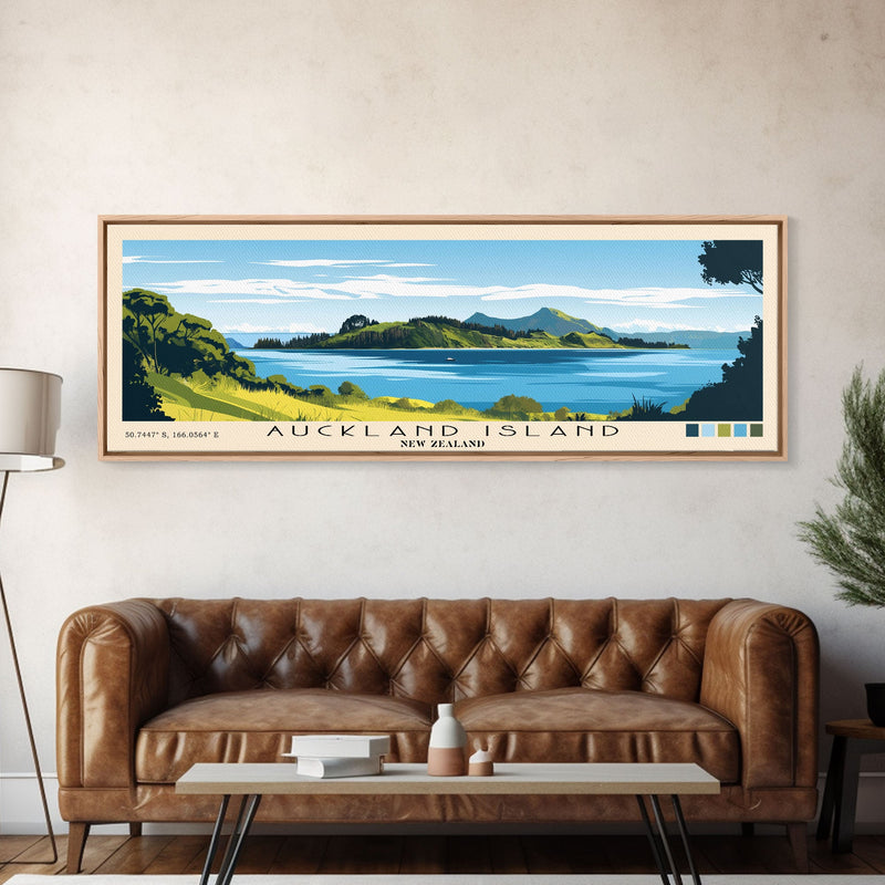 Auckland Island, New Zealand Panoramic Beach Print, Vacation Gift, New Zealand Wall Art, Beach Painting, Beach Decor, Beach Painting