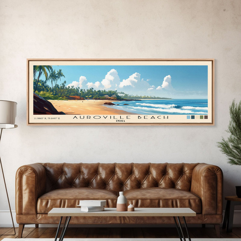 Auroville Beach, India Panoramic Print, Vacation Gift, India Wall Art, Beach Painting, Beach Decor, Large Wall Art, Wood Frame Art