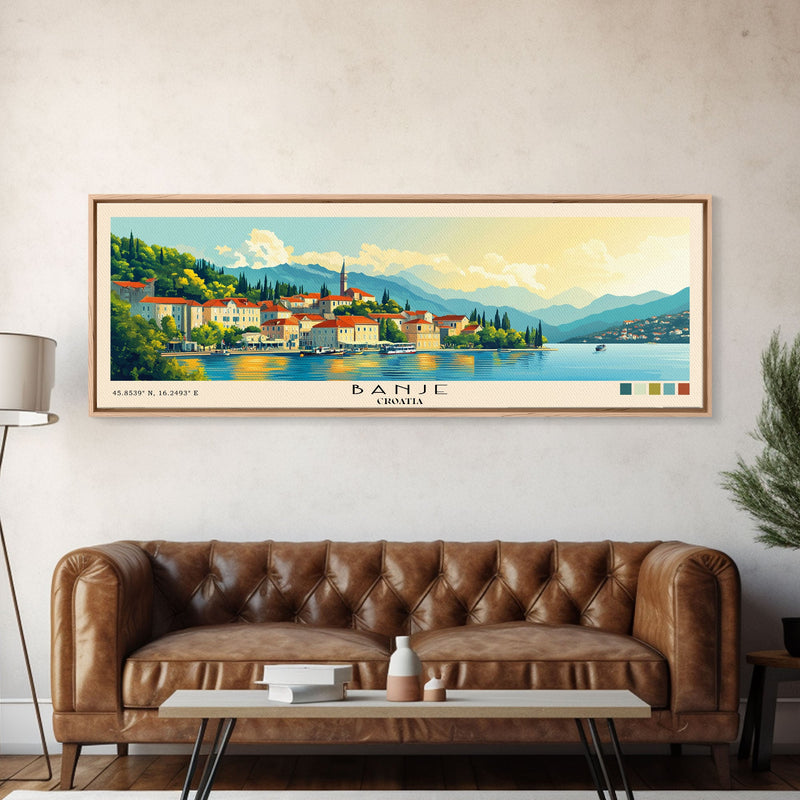 Banje, Croatia Panoramic Print, Vacation Gift, Croatia Wall Art, Beach Painting, Beach Decor, Beach Or Lakehouse Art