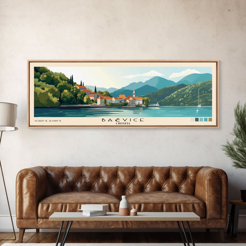 BaÄvice, Croatia Panoramic Print, Vacation Gift, Croatia Wall Art, Beach Painting, Beach Decor, Beach Or Lakehouse Art