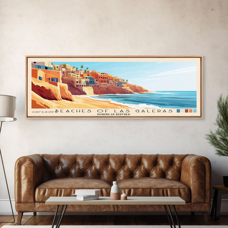 Beaches of Las Galeras, Dominican Republic Panoramic Beach Print, Vacation Gift, Dominican Republic Wall Art, Framed Canvas Print, Framed Beach Painting