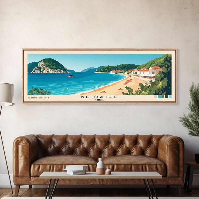 Beidaihe, China Panoramic Beach Print, Vacation Gift, China Wall Art, Beach Painting, Beach Decor, Beach Painting