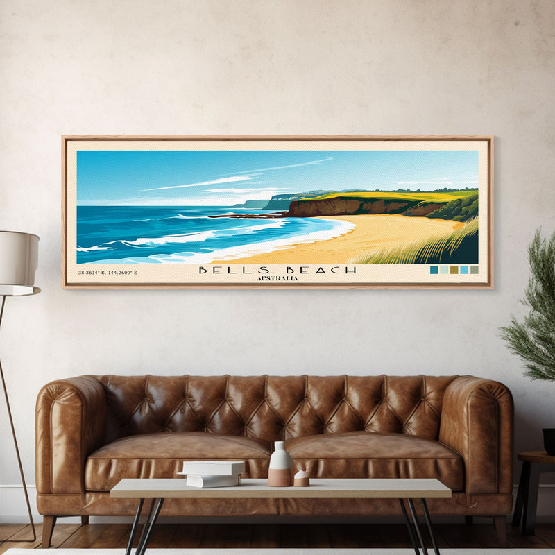 Bells Beach, Australia Panoramic Beach Print, Vacation Gift, Australia Wall Art, Beach Painting, Beach Decor, Beach Painting