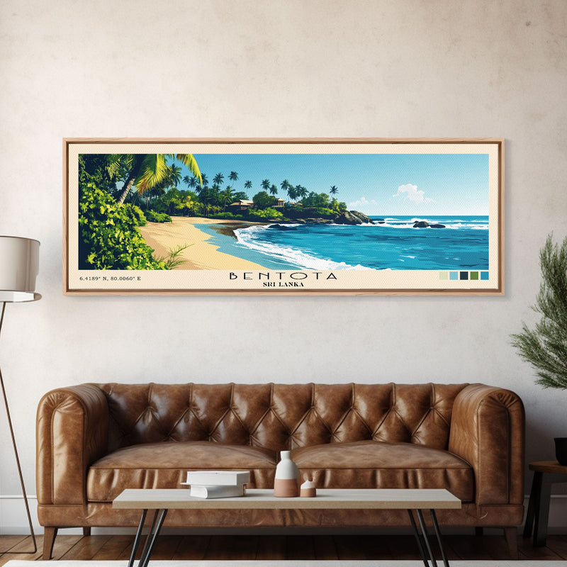 Bentota, Sri Lanka Panoramic Beach Print, Vacation Gift, Sri Lanka Wall Art, Framed Canvas Print, Framed Beach Painting