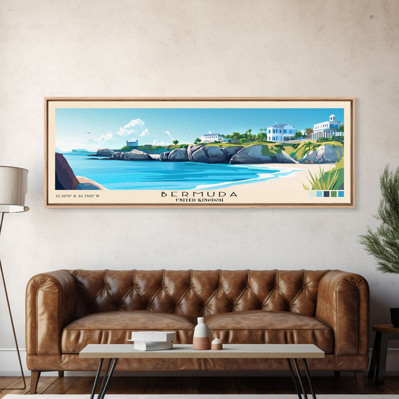 Bermuda, United Kingdom Panoramic Beach Print, Vacation Gift, United Kingdom Wall Art, Beach Painting, Beach Decor, Beach Painting