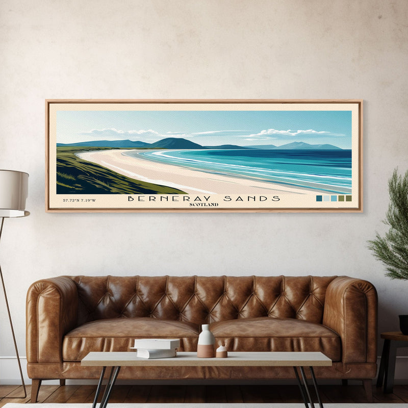 Berneray Sands, Scotland Panoramic Print, Vacation Gift, Scotland Wall Art, Beach Painting, Beach Decor, Large Wall Art, Wood Frame Art