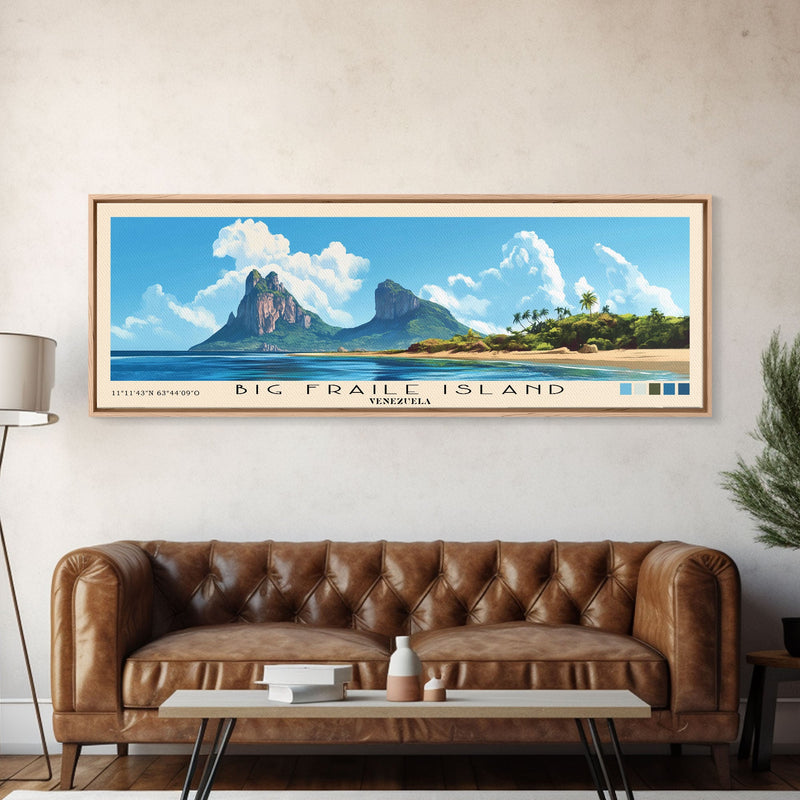 Big Fraile Island, Venezuela Panoramic Beach Print, Vacation Gift, Venezuela Wall Art, Framed Canvas Print, Framed Beach Painting