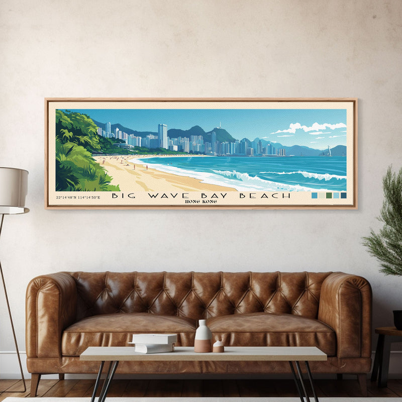 Big Wave Bay Beach, Hong Kong Panoramic Print, Vacation Gift, Hong Kong Wall Art, Beach Painting, Beach Decor, Beach Or Lakehouse Art