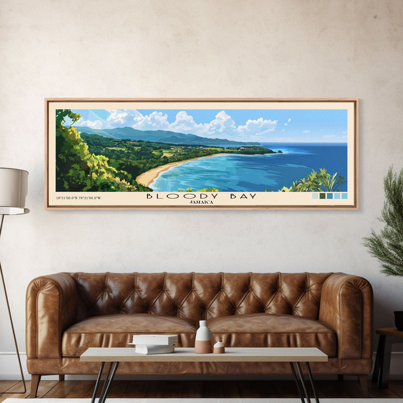 Bloody Bay, Jamaica Panoramic Beach Print, Vacation Gift, Jamaica Wall Art, Beach Painting, Beach Decor, Beach Painting