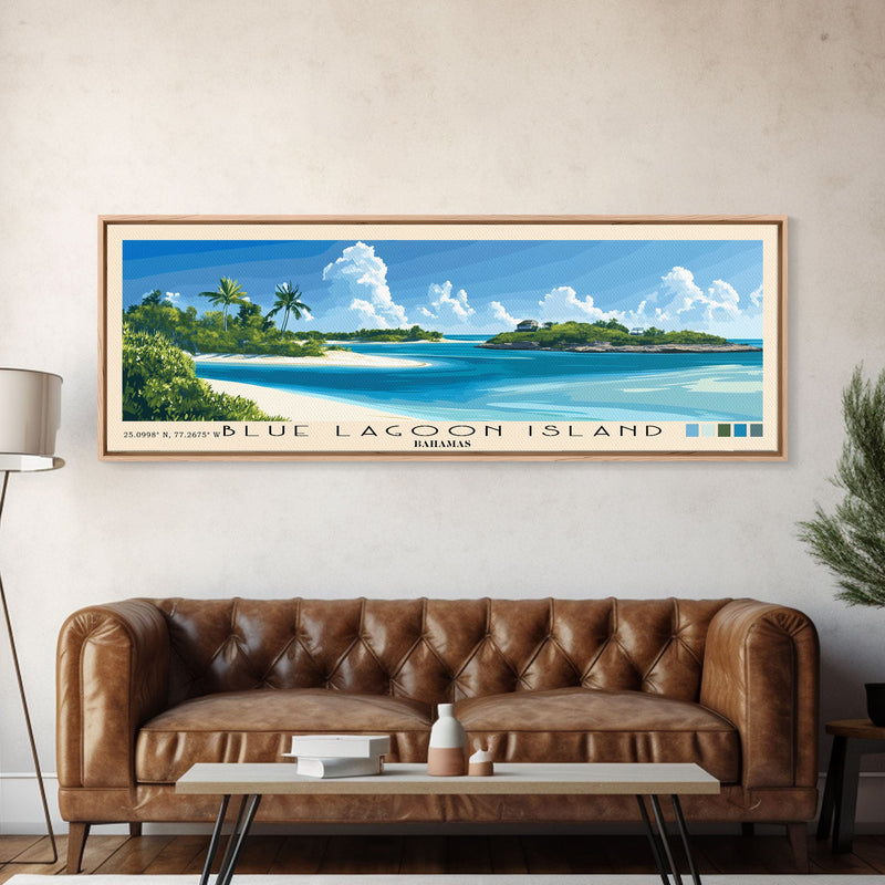 Blue Lagoon Island, Bahamas Panoramic Print, Vacation Gift, Bahamas Wall Art, Beach Painting, Beach Decor, Beach Or Lakehouse Art