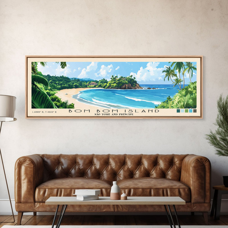 Bom Bom Island, SÃ£o TomÃ© and PrÃ­ncipe Panoramic Print, Vacation Gift, SÃ£o TomÃ© and PrÃ­ncipe Wall Art, Beach Painting, Beach Decor, Large Wall Art, Wood Frame Art