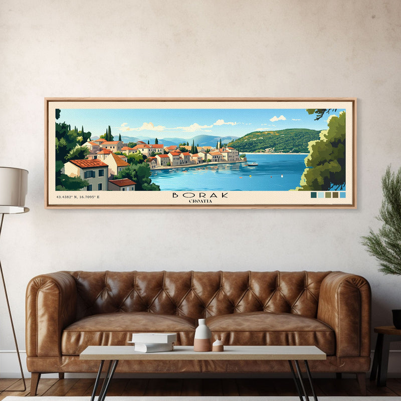 Borak, Croatia Panoramic Beach Print, Vacation Gift, Croatia Wall Art, Framed Canvas Print, Framed Beach Painting