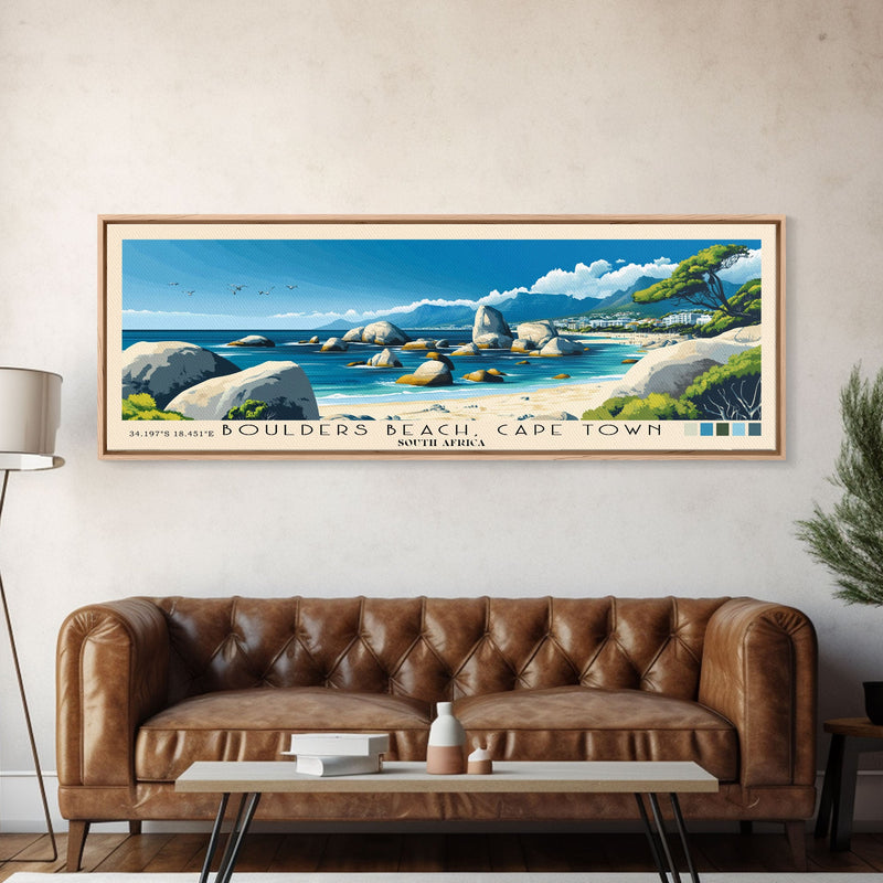 Boulders Beach, Cape Town, South Africa Panoramic Print, Vacation Gift, South Africa Wall Art, Beach Painting, Beach Decor, Beach Or Lakehouse Art