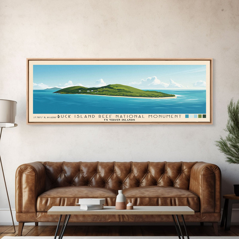 Buck Island Reef National Monument, US Virgin islands Panoramic Beach Print, Vacation Gift, US Virgin islands Wall Art, Framed Canvas Print, Framed Beach Painting