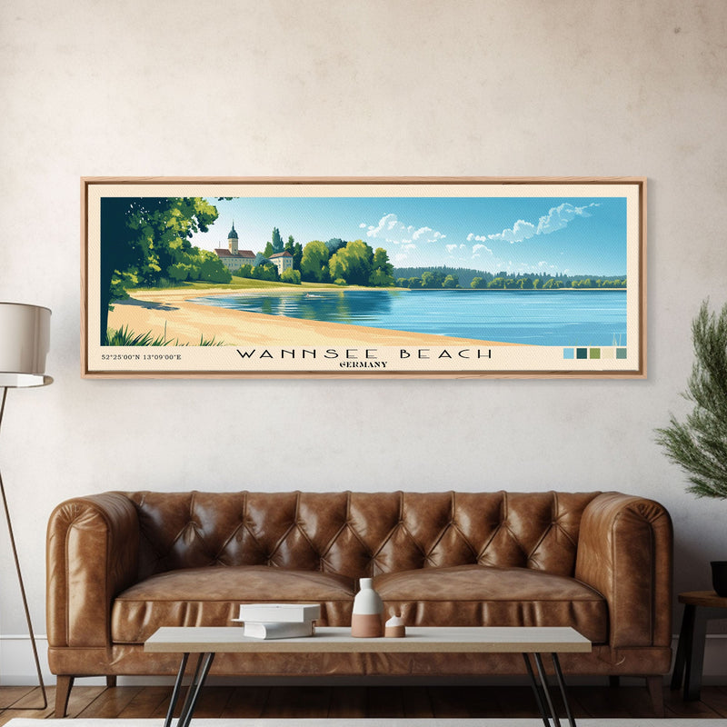 Wannsee Beach, Germany Panoramic Beach Print, Vacation Gift, Germany Wall Art, Beach Painting, Beach Decor, Beach Painting