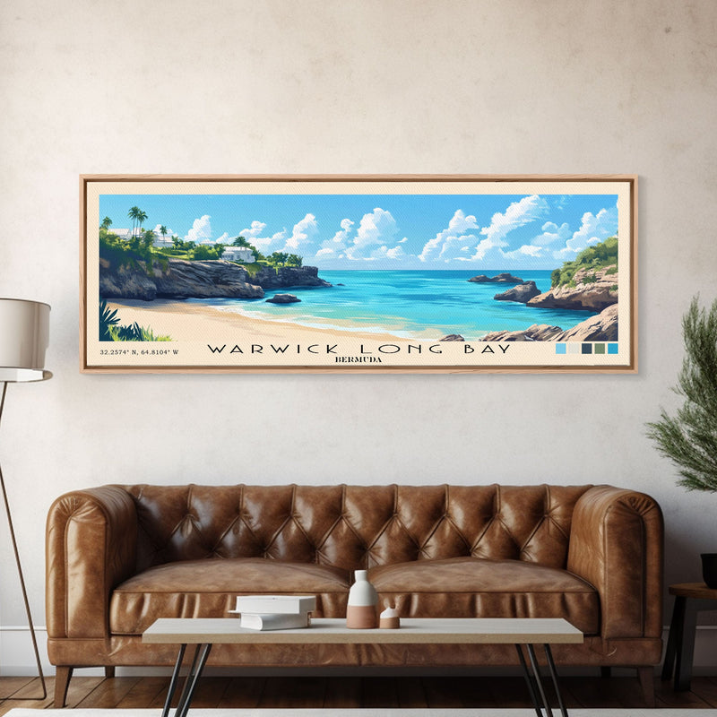 Warwick Long Bay, Bermuda Panoramic Print, Vacation Gift, Bermuda Wall Art, Beach Painting, Beach Decor, Large Wall Art, Wood Frame Art