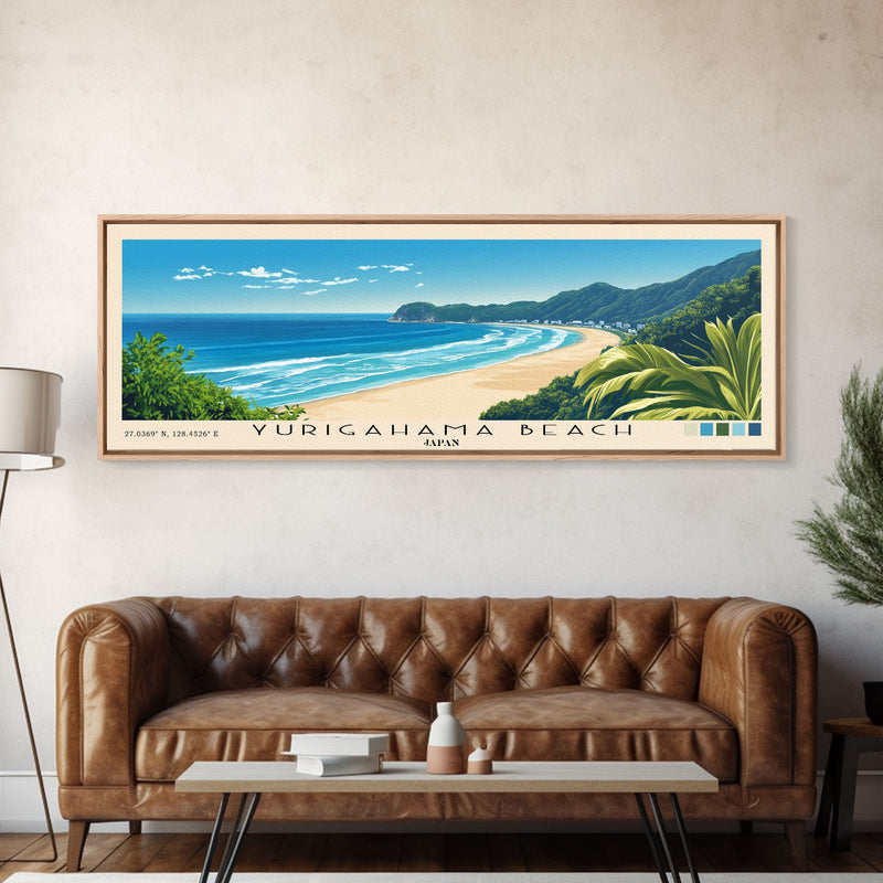 Yurigahama Beach, Japan Panoramic Print, Vacation Gift, Japan Wall Art, Beach Painting, Beach Decor, Large Wall Art, Wood Frame Art