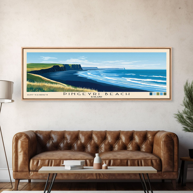 Ãingeyri Beach, Iceland Panoramic Beach Print, Vacation Gift, Iceland Wall Art, Framed Canvas Print, Framed Beach Painting