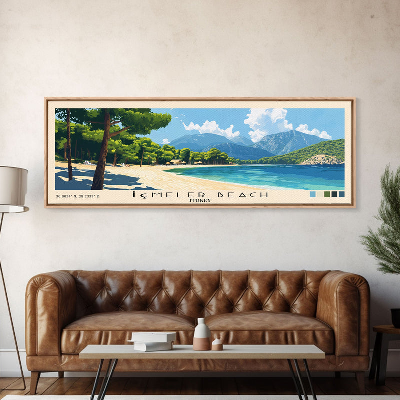 Ä°Ã§meler Beach, Turkey Panoramic Print, Vacation Gift, Turkey Wall Art, Beach Painting, Beach Decor, Beach Or Lakehouse Art