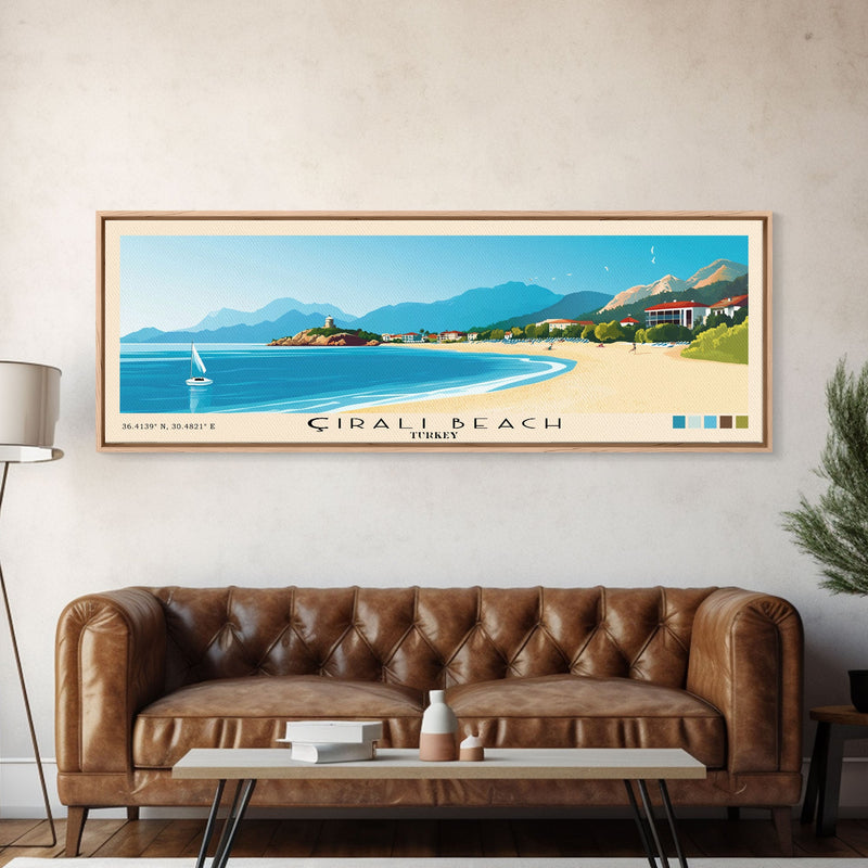 Ã‡Ä±ralÄ± Beach, Turkey Panoramic Print, Vacation Gift, Turkey Wall Art, Beach Painting, Beach Decor, Beach Or Lakehouse Art