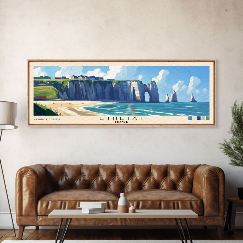 Ã‰tretat, France Panoramic Beach Print, Vacation Gift, France Wall Art, Beach Painting, Beach Decor, Beach Painting