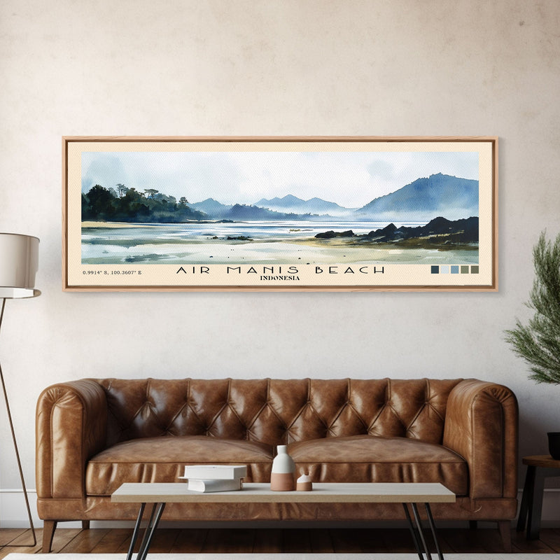 Air Manis Beach, Indonesia Watercolor Beach Print, Vacation Gift, Indonesia Wall Art, Framed Canvas Print, Framed Beach Painting